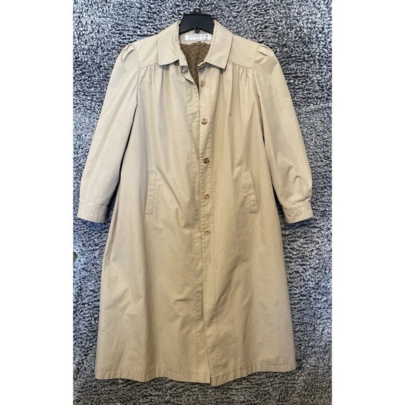 Vtg Sharon Rainwear 11/12 Khaki Tan Women's Classic Lined Trench Coat - Picture 1 of 13